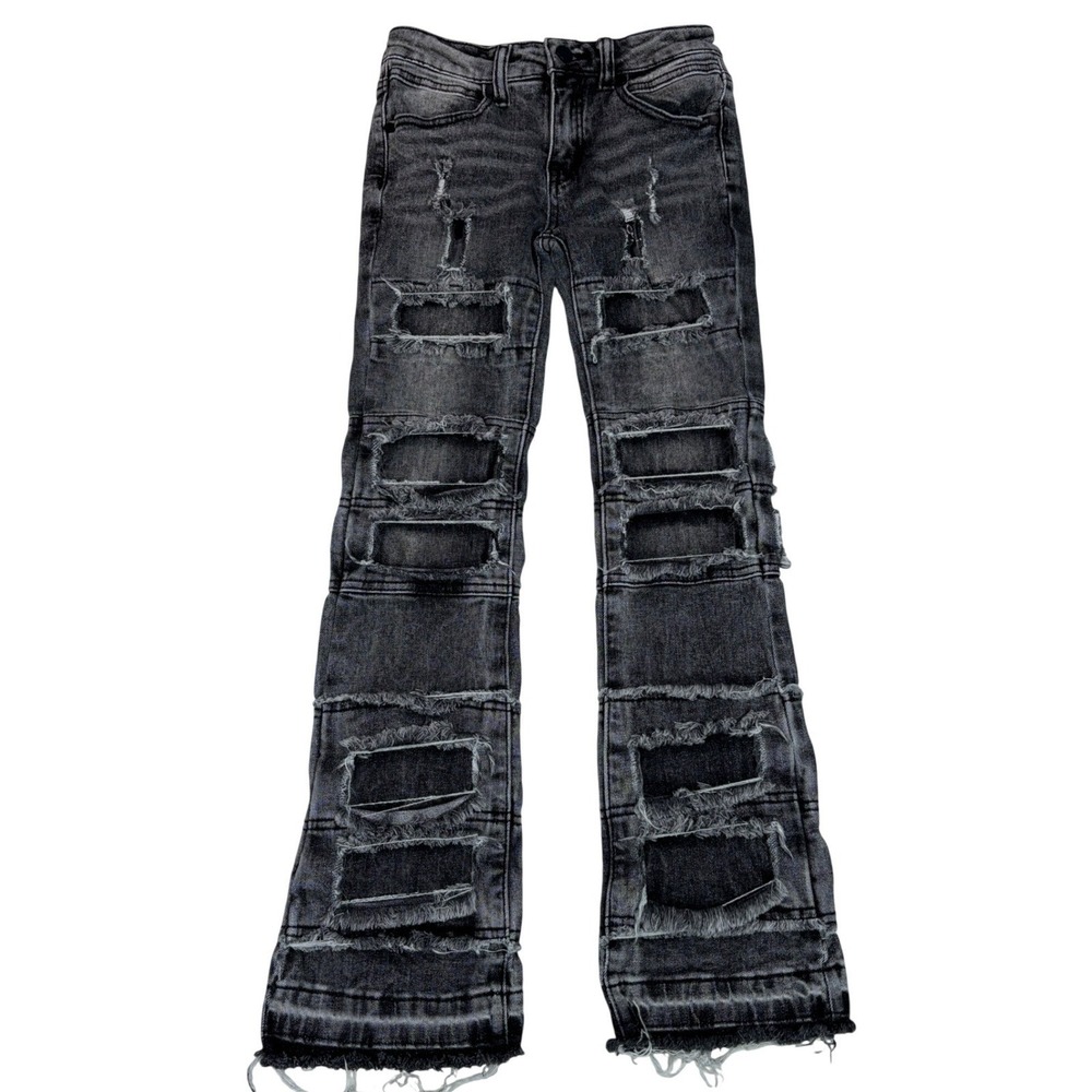 Rockstar Original RSK205 Boys Vasco Black Distressed Shredded Flare Jeans Size 8